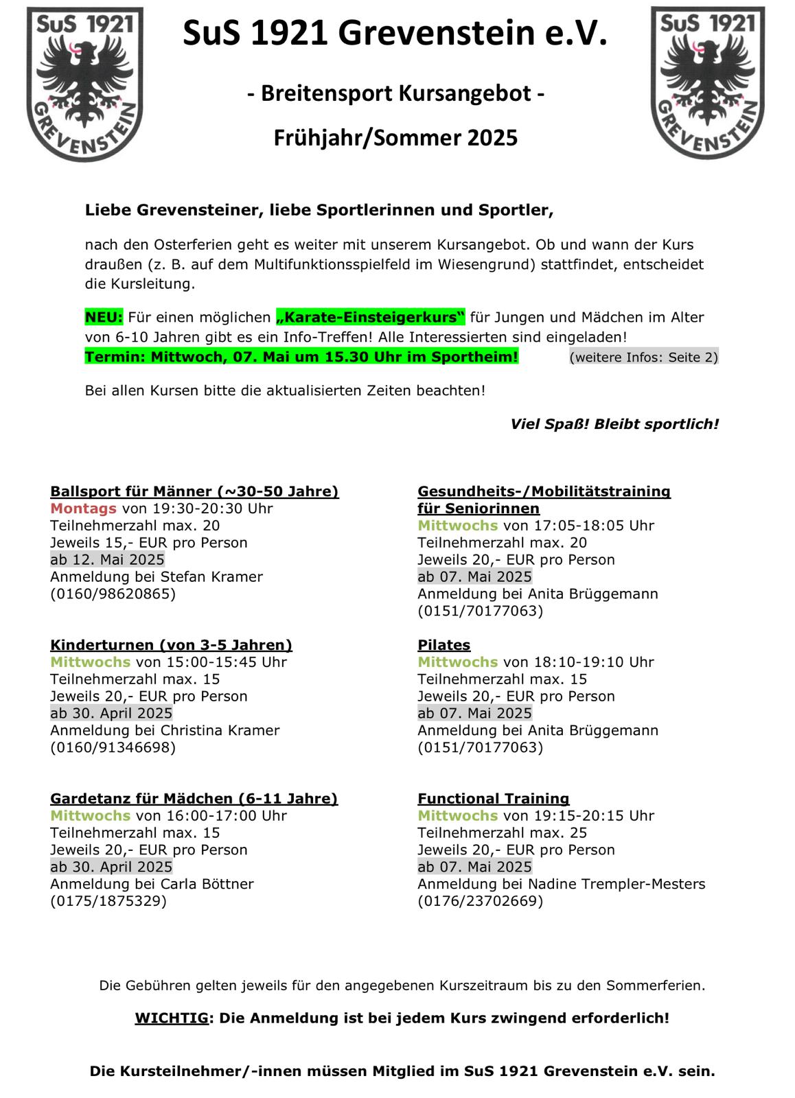 Das Breitensportangebot ab Frühjahr/Sommer 2025