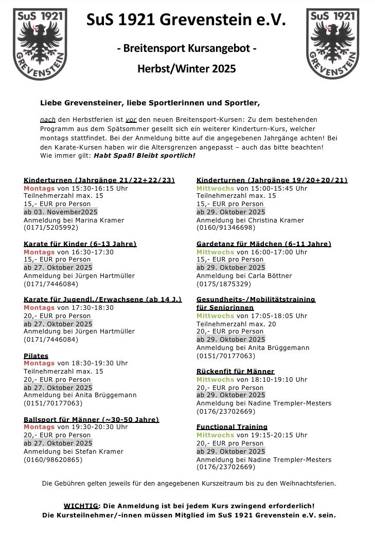 Das Breitensportangebot ab Herbst/Winter 2025