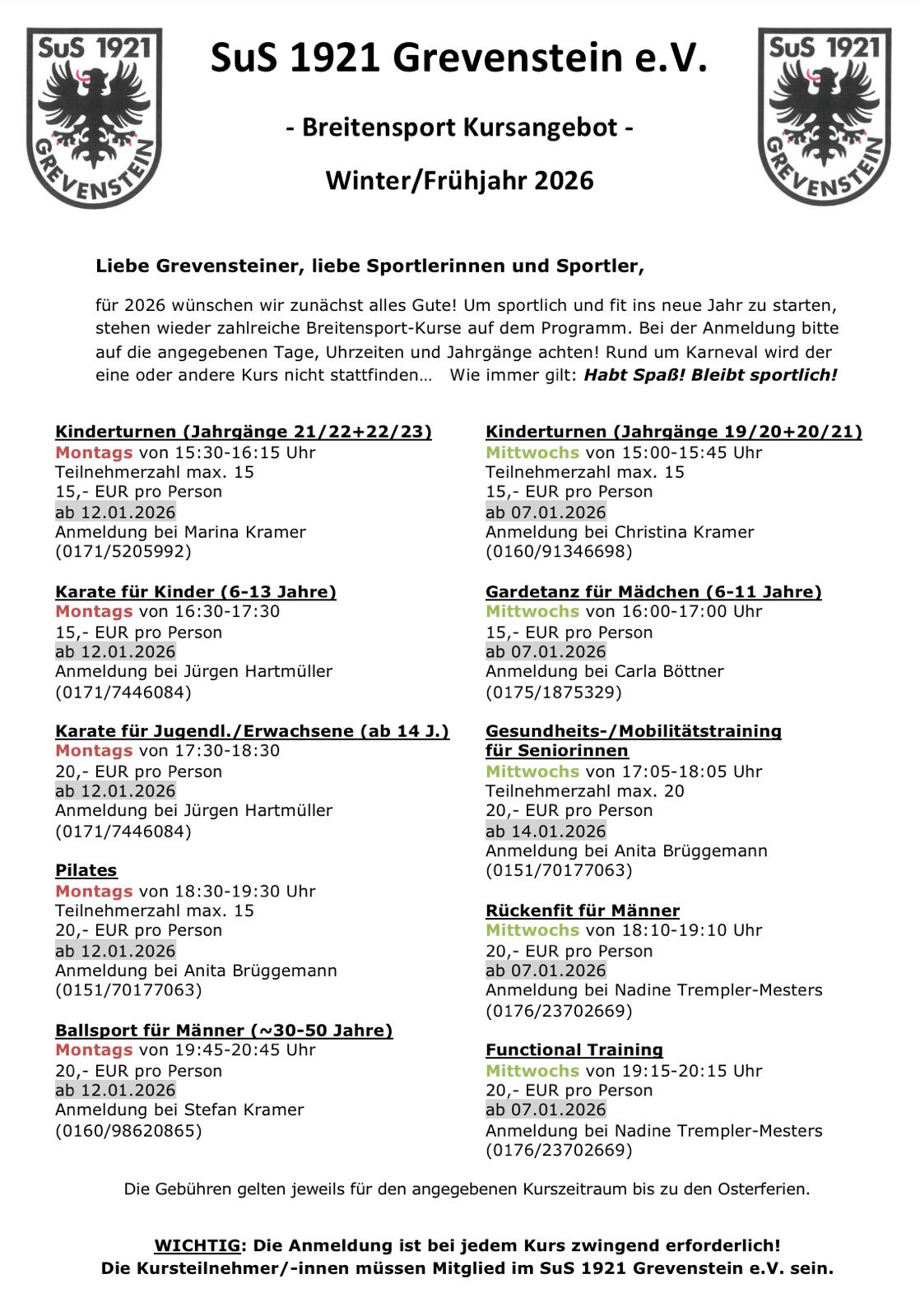 Das Breitensportangebot ab Winter/Frühjahr 2026