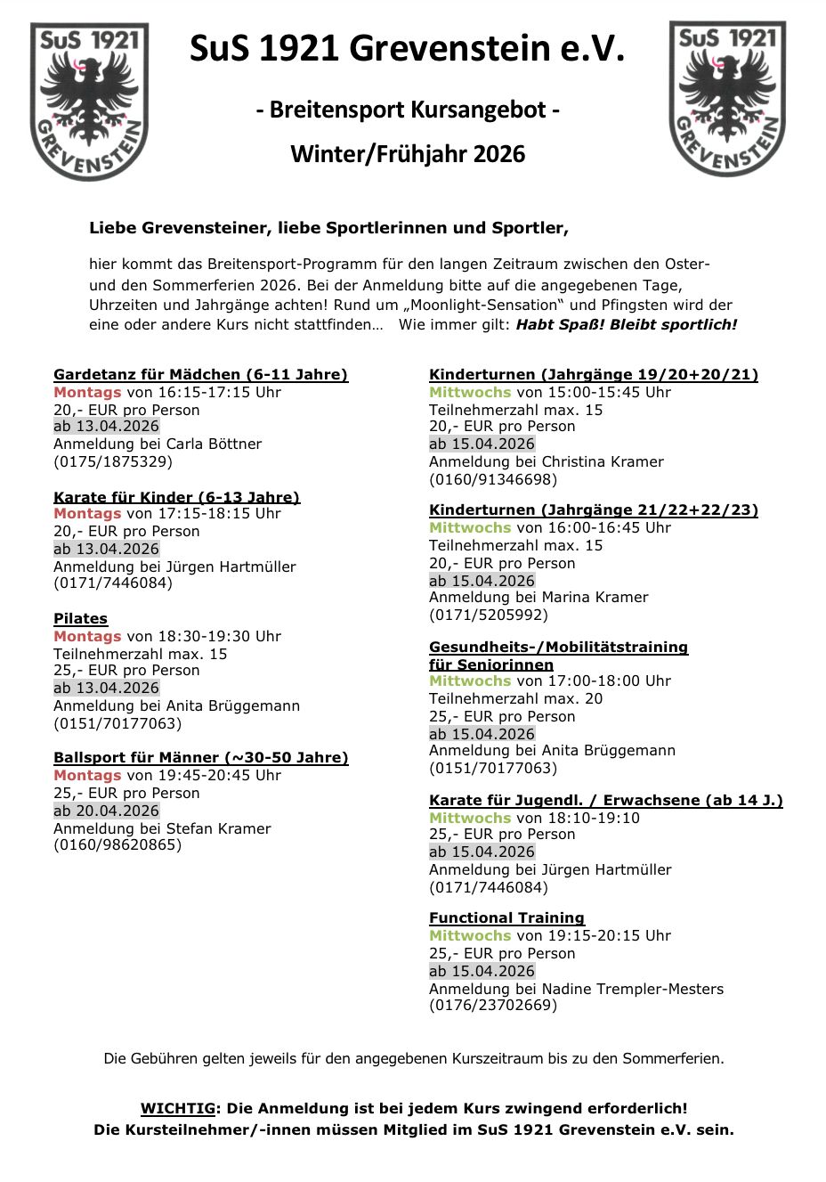 Das Breitensportangebot ab Frühjahr 2026