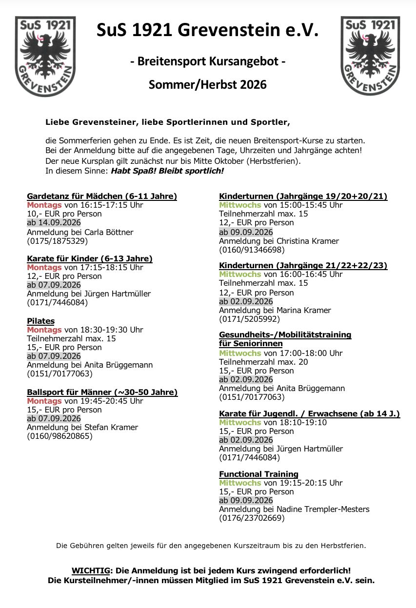 Das Breitensportangebot ab Sommer/Herbst 2026
